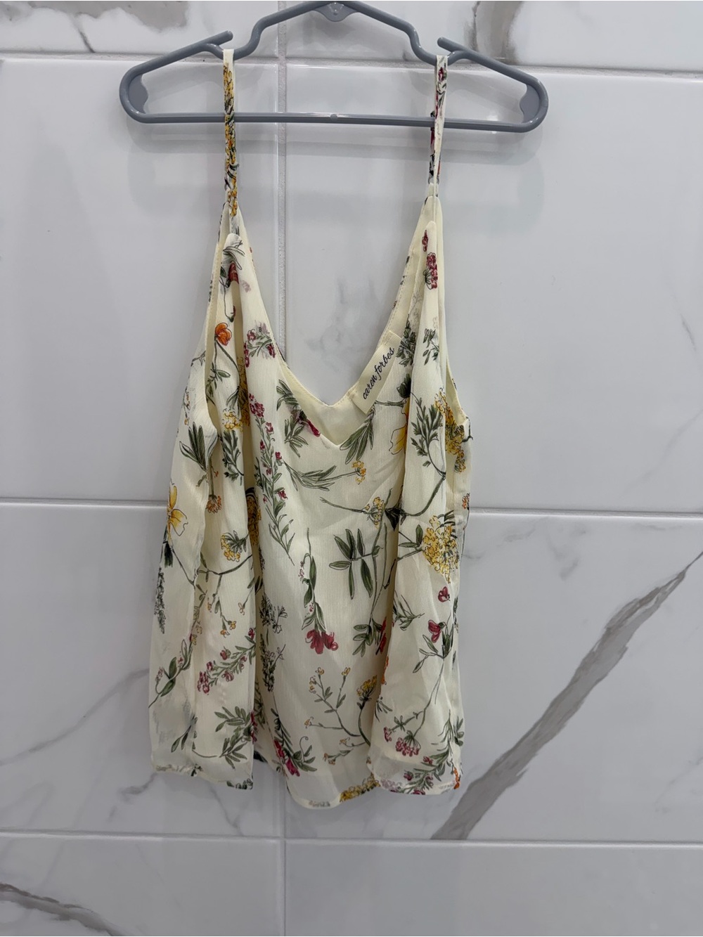 Floral Spaghetti Strap Camisole Top - Cream with flowers